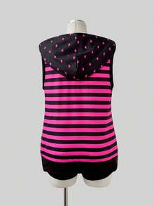 Sunspun Plus Size Spring/Summer Striped Patchwork Hooded Sleeveless Kangaroo Pocket Sweatshirt - Multicolor - View 2