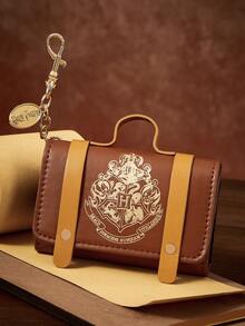 HARRY POTTER X SHEIN 1件巫師世界主題PU皮革風琴式卡夾，11格大容量錢包附掛鉤與魔法徽章，便攜式信用卡收納夾，巫師世界愛好者與奇幻電影迷的完美禮物 - 棕色 - 查看 3