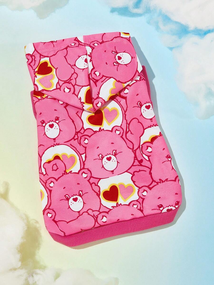 SHEIN X Care Bears 卡通熊印花寵物連帽衛衣,四季通用狗用連帽運動衫,可愛滿版印花寵物上衣,適合小型至大型貓狗,尺寸 XXS-XXXXXL - 玫粉 - 查看 1