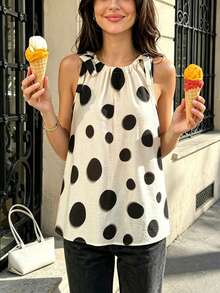 SHEIN PariChic Women's Polka Dot Pattern Loose Casual Vintage Tank Top Picnic Vacation Black White Summer - Multicolor - View 3