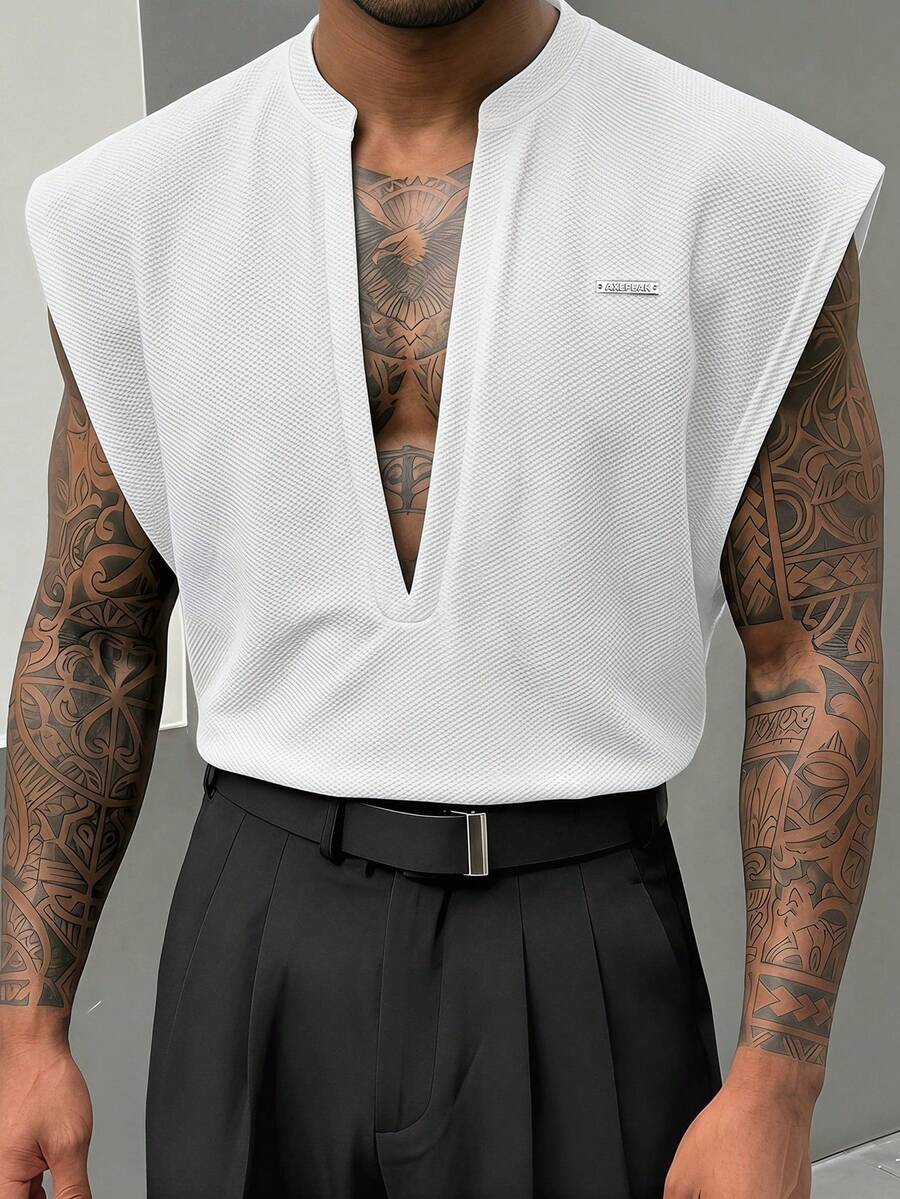 AXEPEAK Men's Fashionable Sexy Deep V-Neck Tank Top - White - View 1