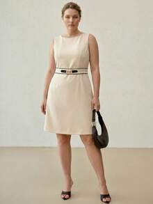 MOTF PREMIUM PLUS SIZE WOMEN'S ELEGANT COMMUTER DRESS - Beige - View 5
