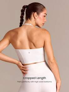 GLOWMODE FeatherFit™ Breathable Lightweight Ruched Front Princess Seams Adjustable Halter Crop Tank Summer Yoga Pilates Gym - White - View 2