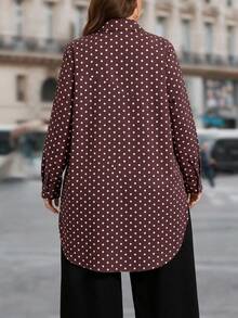 SHEIN LUNE 大尺碼休閒 80年代 70年代 優雅 2000年代 90年代 通勤商務工作服 辦公室 婚禮 派對 夜店 正式酒紅印花襯衫 秋季 - 彩色 - 查看 2