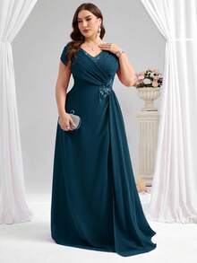 Coutiva Plus Size Women's Elegant Romantic Mother Of The Bride Dress - Dark Green - View 4