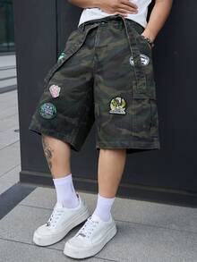 Manfinity EMRG 男士街頭風休閒多口袋迷彩牛仔工裝短褲 - 軍綠色 - 查看 8