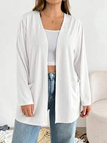 SHEIN Essnce كارديجان نسائي بمقاسات كبيرة للربيع/الصيف، كاجوال فضفاض مريح متعدد الاستخدامات بأكمام طويلة - أبيض - مشاهدة 5