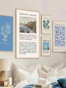1pc Vintage Blue Psalms Christian Bible Verse Canvas Wall Art – Floral Painting Print For Room Decor, Inspirational Scripture Poster, Optional Frame - multicolor - View 5