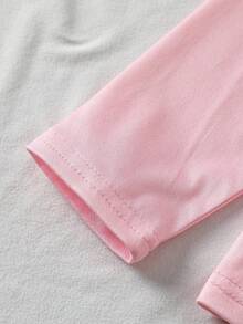 女童休閒可愛水豚印花長袖秋季/冬季褲子牛奶絲面料居家服套裝圓領針織卡通動物2件組柔軟舒適 - 粉色 - 查看 8