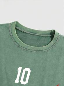 ROMWE MEN Prep Men's Street Sports Letter Print Acid Wash Tank Top - Green - View 3
