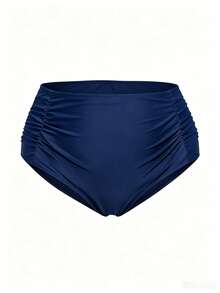 SHEIN CURVE+ Summer Beach Plus Ruched High Waisted Bikini Bottom, Beach Outfits For Woman, Plus Size For Woman, Bathing Suits, Slimming Swimwear - Navy Blue - View 5