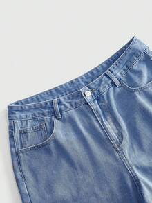 ROMWE MEN Men's Loose Fit Denim Shorts With Spider Embroidery Pattern - Baby Blue - View 4