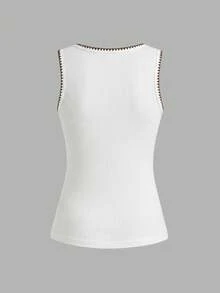 SHEIN EZwear 女款 2 件組方領背心－白色與棕色；貝殼刺繡；適合上班/約會；海灘/學校 - 彩色 - 查看 6