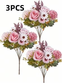Artificial Silk Flowers Mixed Bouquet, Fake Rose Daisy Carnation Lavender Loose Stems, DIY Floral Arrangement For Wedding Table Centerpiece, Home Table Decor, Valentine's Day, Birthday, Anniversary, Holiday Gift &Handmade Bouquet Craft Decor Supplies - Multicolor - View 12