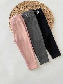SHEIN Baby Girl Heart Print Casual Versatile Daily Wear Leggings 3pcs/Set - Multicolor - View 2