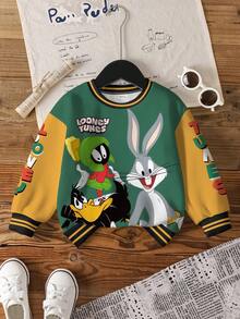LOONEY TUNES X SHEIN 男嬰拼接撞色卡通印花運動衫 - 白色 - 查看 6