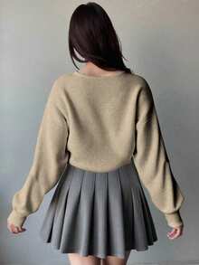 SHEIN 少女純色休閒百搭日常穿著長袖開襟衫 - 杏色 - 查看 2