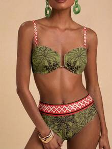 Travachic Damen Vintage Blumen & Palmen Muster Badeanzug Set, geeignet für Strandurlaub, Ausflüge, Kreuzfahrt Party, schick - Verschiedenfarbig - Übersicht 8