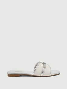 CUCCOO BIZCHIC Women's Fashion Metal Silver Buckle Color Matching Flat Sandals Spring - Metallic silver - View 8