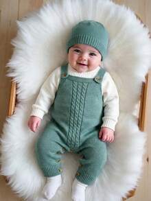 Baby Boy Cable Knit Button Design Autumn Romper - Green - View 5