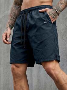 Manfinity CasualCool Men's Geometric Print Drawstring Waist Pocket Shorts - Navy Blue - View 7