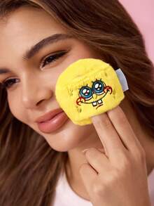 SpongeBob SquarePants | SHEIN 卡通黃色方塊角色絨毛粉撲，蓬鬆化妝粉撲，適用於散粉、定妝粉與粉餅，溫和不刺激肌膚，適合日常化妝與旅行使用 - 黃色 - 查看 4