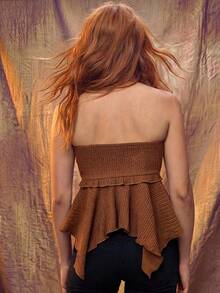 Fembélia Women's Summer Casual 90s Boho Solid Color Asymmetric Hem Tube Top Night Out Concert Vacation All Dark Brown - Brown - View 3