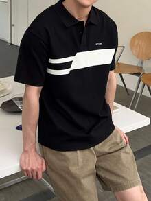 SHEIN 男士條紋短袖休閒通勤 Polo 衫 - 彩色 - 查看 4