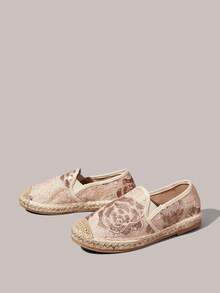Styleloop Zapatos de mujer color nude claro con malla, lentejuelas y bordados, punta redonda, zapatos planos, estilo suave e idílico, modelos de primavera y verano, adecuados para uso diario, viajes y vacaciones - Albaricoque D - Ver 3