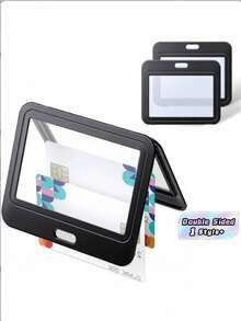 2PCS Hard Plastic Double Sided Horizontal Windows Black Badge Holder Card Protector Pouch Scratch Resistant Shockproof Clear View Easy Slide Compact For Office School Work Travel ID Credit Proximity Key Driver License Pass Back To School Supplies - black - View 1