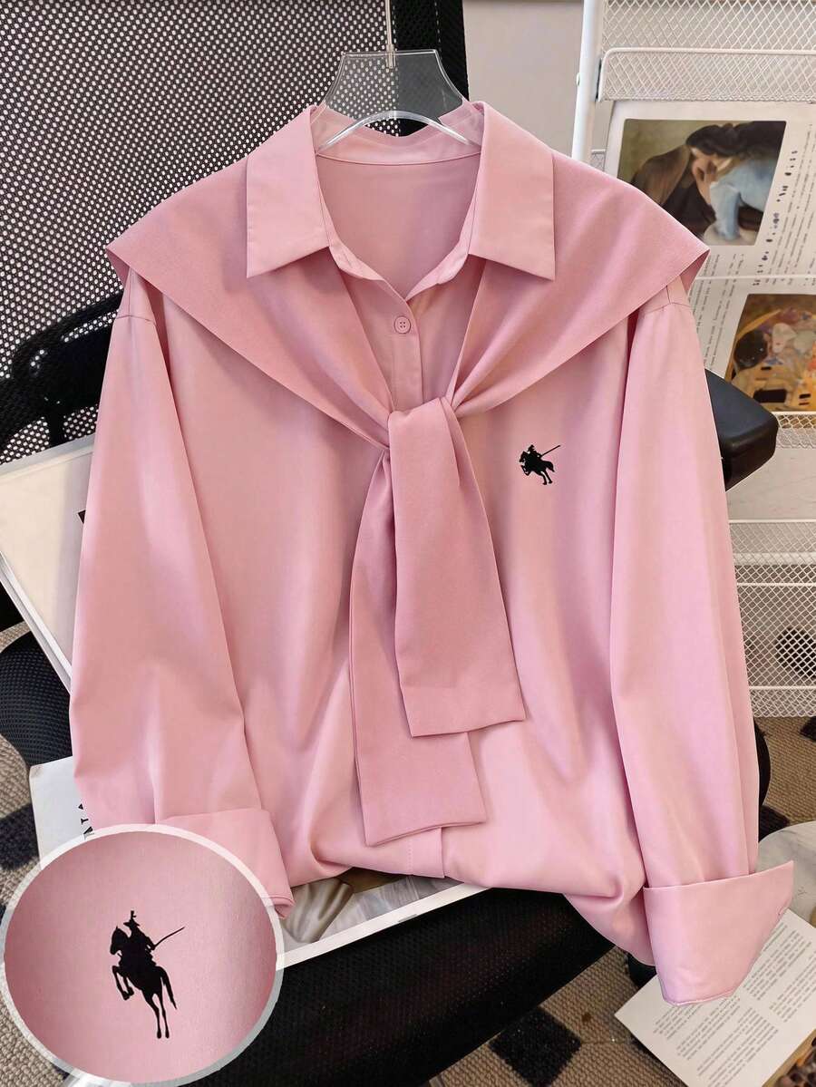 SHEIN 青少年女孩 2 合 1 小馬印花開學季襯衫 - 粉色 - 查看 1