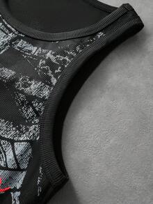 ROMWE MEN Goth Men's Summer Casual Skeleton Print Tank Top - Black - View 6