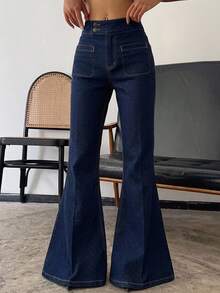 DAZY Women's Comfortable Elegant Flared Leg Jeans, Summer New Design Low Rise Jeans - Blue - View 13