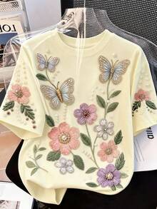 Maglietta casual per ragazze pre-adolescenti con motivo cartoni animati fairycore, maniche corte, spalle cadenti, vestibilità ampia, adatta per feste del tè estive, colori pastello - Bianco - Visualizzare 3