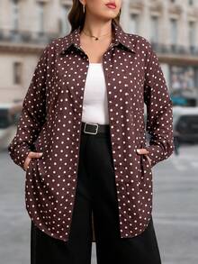 SHEIN LUNE 大尺碼休閒 80年代 70年代 優雅 2000年代 90年代 通勤商務工作服 辦公室 婚禮 派對 夜店 正式酒紅印花襯衫 秋季 - 彩色 - 查看 4