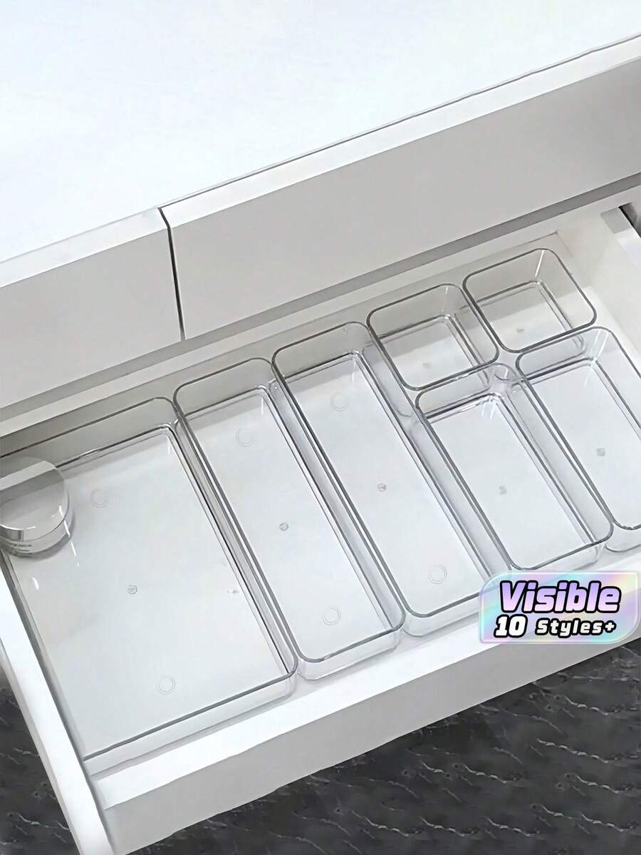 9pcs Minimalist Drawer Storage Boxes, Small Items Organizer Boxes, Makeup & Cosmetic Tools Storage Boxes, Drawer Organizers - Clear - View 1