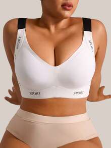Barelissa 1pc Women's White Patchwork Plus Size Wireless Bra - White - View 3