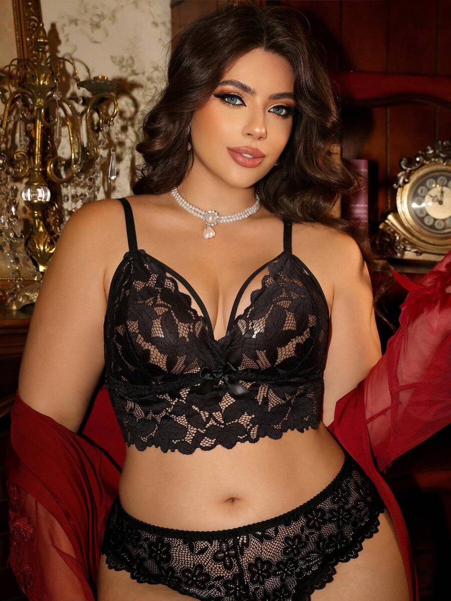Divavoom Plus Size Women Lace Sexy Wireless Bra - Black - View 1