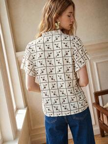 SHEIN Summer Tops, Festival Clothing, Outdoor Tops, Elegant Tops, Holiday Suits, Casual Tops, Business Suits, Country Style, Check Pattern White Shirt - White - View 2
