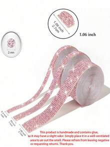 Pink Self-Adhesive Sparkling Crystal Rhinestone Diamond Ribbon, Christmas Decoration Rhinestone Glitter Sticker, DIY Car Computer Makeup Table Crafts, Wedding Party Decoration Sticker Packaging Roll - Light pink - View 14