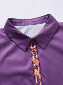 Rusticease Plus Size Women's Purple Ruffle Cuff Casual Boho Dress Vacation Autumn - Multicolor - View 4