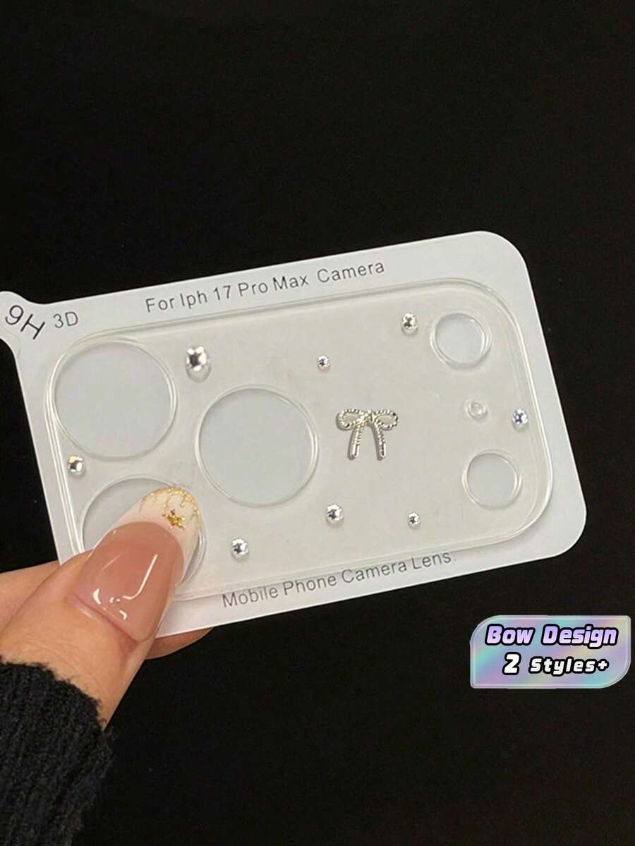 Cute 3D Bow Transparent Camera Lens Protector Film Compatible With Iphone 17 ProMax 17Pro Protective Film Applicable To Daily Shield, Office, Home Daily Shield Office Home Phone Camera Cover Waterproof Shockproof Anti-Fall Scratch Resistant - Bowknot Diamond - View 1