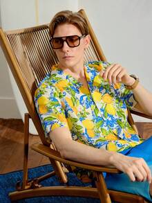 VeloEdit Vacation Style Digital Print Turndown Collar Short Sleeve Button-Down Shirt For Men - Multicolor - View 8