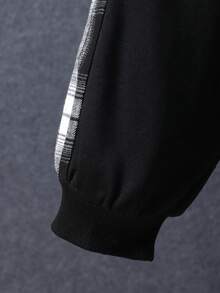 SHEIN Vacaura Tween Boy 1pc Plaid Print Button Front Hooded Shirt & 1pc Sweatpants - Black and White - View 6