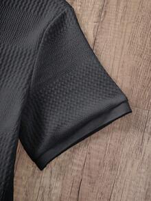 Manfinity Joysei Men's Knitted Jacquard Solid Color Textured Collar & Cuff Ribbed Zipper Polo Set - Dark Grey - View 3