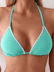 Swim Basics 女款拼色百褶掛脖綁帶比基尼上衣 - 薄荷綠 - 查看 4