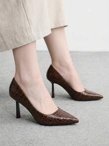 CUCCOO BIZCHIC High Heels Women's New Summer Soft Leather Pointed Thin Heel Low Vamp Commuting Etiquette Professional Shoes - Coffee Brown - View 5
