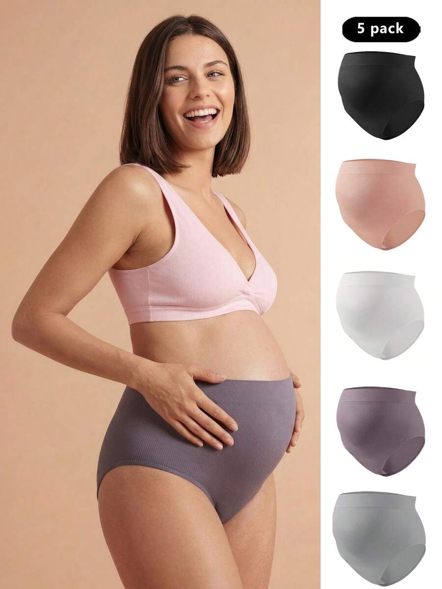 SHEIN 5pcs/Pack Maternity Seamless Solid Color Briefs - Multicolor - View 1
