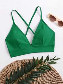 Swim Basics Atasan Bikini Wanita untuk Liburan Pantai Musim Panas dengan Tali Silang di Belakang - Hijau - View 3