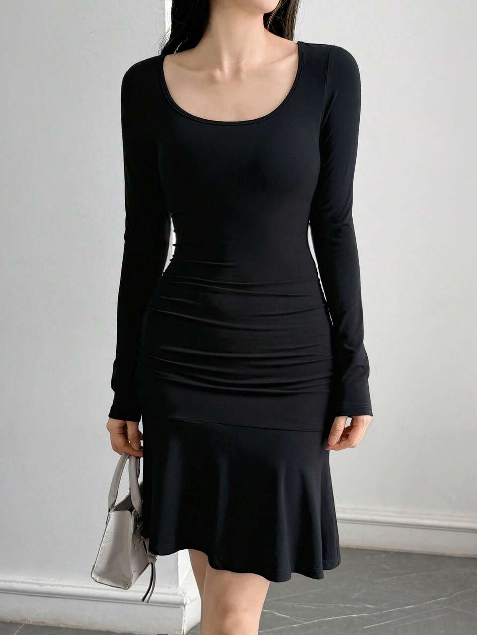 Women's Solid Color Off-Shoulder Long Sleeve Fashion Short Dress